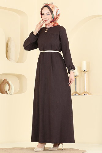 moda selvim Dress 830PM271 Bitter Brown - Thumbnail