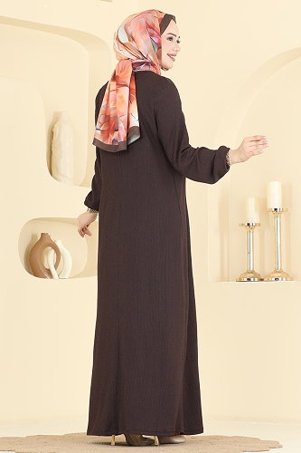 moda selvim Dress 830PM271 Bitter Brown - Thumbnail