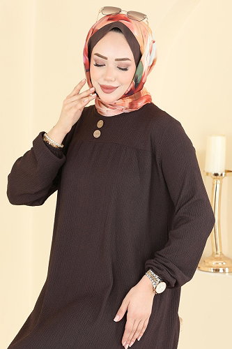 moda selvim الفستان بني غامق 830PM271 - Thumbnail