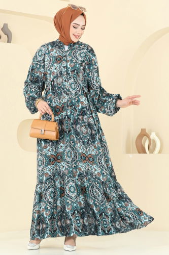 moda selvim Dress 832OZN1046 Petroleum - Thumbnail