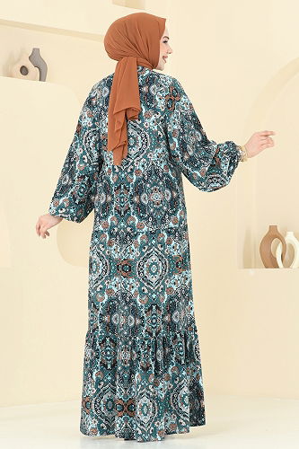 moda selvim الفستان بترولي 832OZN1046 - Thumbnail