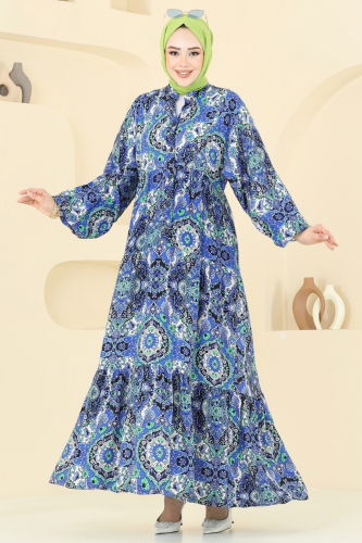 moda selvim الفستان نيلي 832OZN1046 - Thumbnail