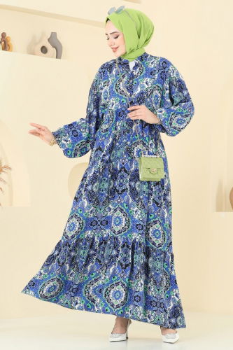 moda selvim الفستان نيلي 832OZN1046 - Thumbnail