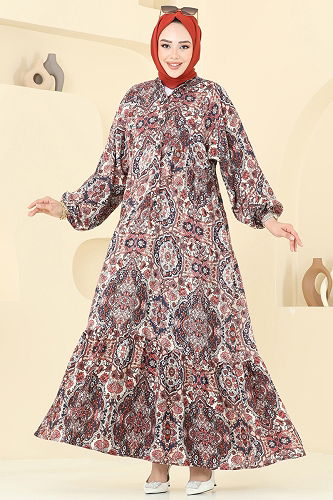 moda selvim الفستان قرميدي 832OZN1046 - Thumbnail