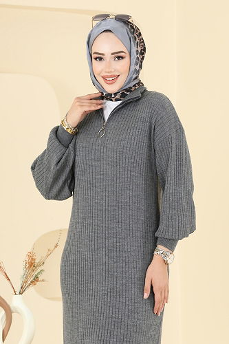 moda selvim Dress 8341KL398 Anthracite - Thumbnail