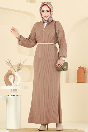 moda selvim الفستان عسلي فاتح 8341KL398 - Thumbnail