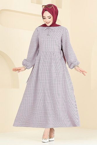 moda selvim Dress 8343HBS856 Burgundy - Thumbnail