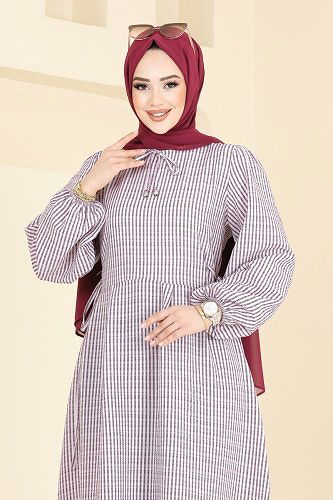 moda selvim Dress 8343HBS856 Burgundy - Thumbnail