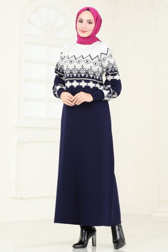 moda selvim Dress 8351KL398 Navy Blue - Thumbnail