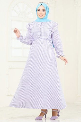 moda selvim Dress 8357HBS856 Lilac - Thumbnail