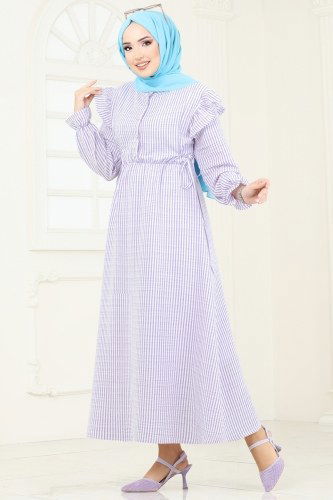 moda selvim الفستان ليلكي 8357HBS856 - Thumbnail