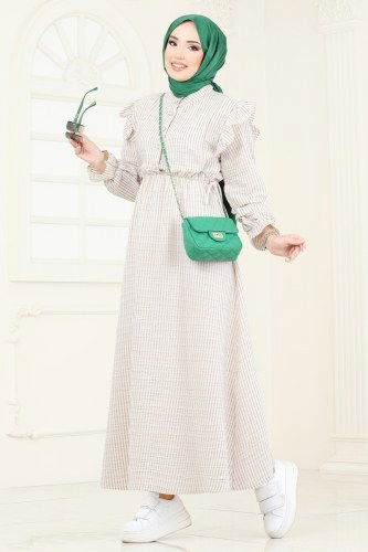 moda selvim الفستان بيج 8357HBS856 - Thumbnail