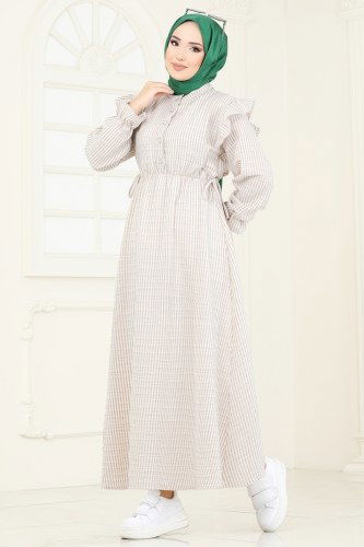 moda selvim الفستان بيج 8357HBS856 - Thumbnail