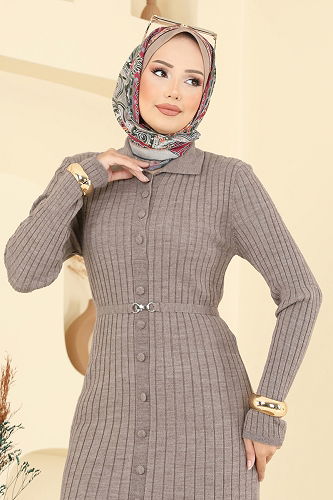 moda selvim الفستان بيج غامق 8361KL398 - Thumbnail