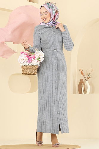 moda selvim Dress 8361KL398 Gray - Thumbnail