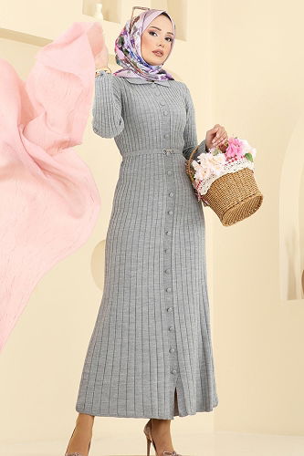 moda selvim Dress 8361KL398 Gray - Thumbnail