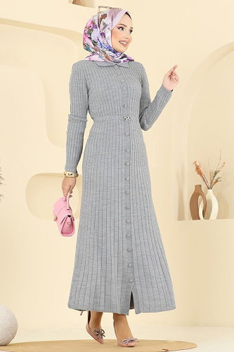 moda selvim Dress 8361KL398 Gray - Thumbnail
