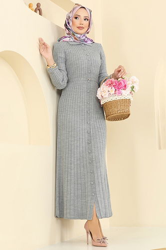 moda selvim الفستان رمادي 8361KL398 - Thumbnail