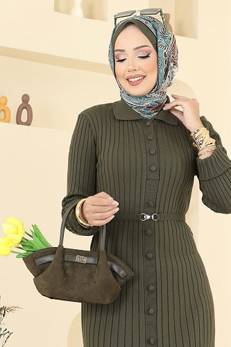 moda selvim Dress 8361KL398 Khaki - Thumbnail