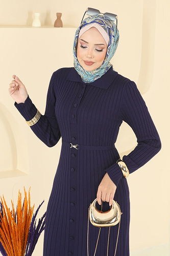 moda selvim Dress 8361KL398 Navy Blue - Thumbnail