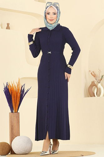 moda selvim Dress 8361KL398 Navy Blue - Thumbnail