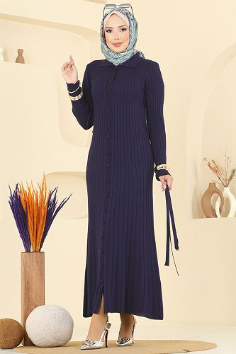 moda selvim الفستان كحلي 8361KL398 - Thumbnail