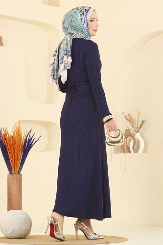 moda selvim الفستان كحلي 8361KL398 - Thumbnail