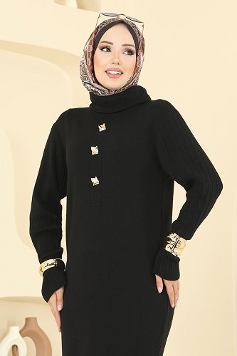 moda selvim Dress 8362KL398 Black - Thumbnail