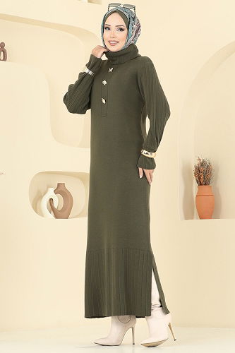 moda selvim الفستان اخضر عفني 8362KL398 - Thumbnail