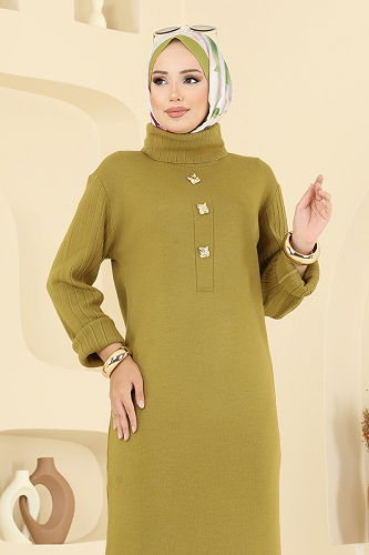 moda selvim Dress 8362KL398 Oil Green - Thumbnail