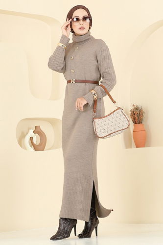 moda selvim الفستان بيج 8362KL398 - Thumbnail