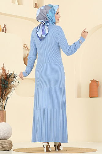 moda selvim الفستان أزرق فاتح 8364KL398 - Thumbnail