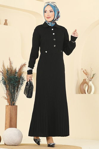 moda selvim Dress 8364KL398 Black - Thumbnail