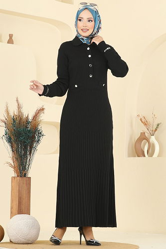 moda selvim الفستان أسود 8364KL398 - Thumbnail