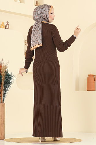 moda selvim Dress 8364KL398 Brown - Thumbnail