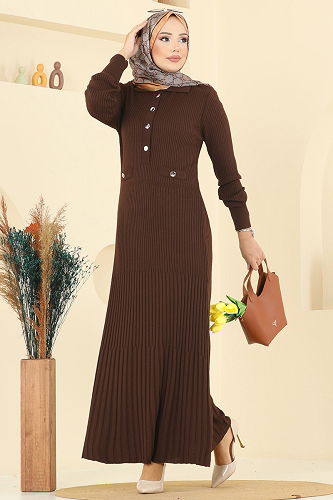 moda selvim الفستان بني 8364KL398 - Thumbnail