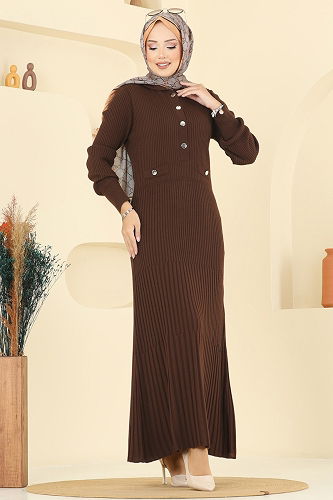 moda selvim الفستان بني 8364KL398 - Thumbnail