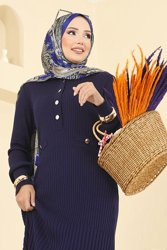 moda selvim Dress 8364KL398 Navy Blue - Thumbnail