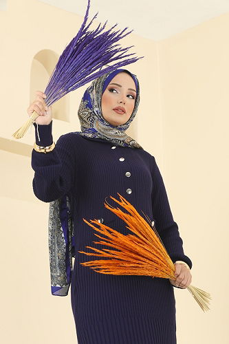 moda selvim Dress 8364KL398 Navy Blue - Thumbnail