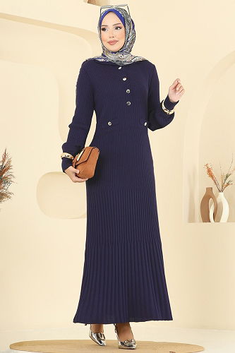 moda selvim الفستان كحلي 8364KL398 - Thumbnail