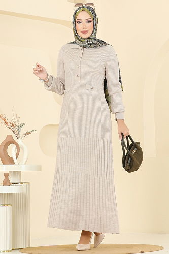moda selvim Dress 8364KL398 Stone - Thumbnail