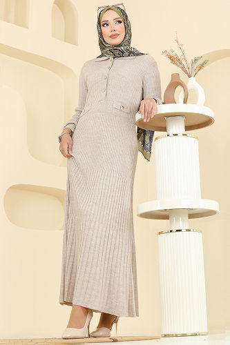 moda selvim الفستان بيج 8364KL398 - Thumbnail