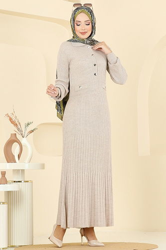 moda selvim الفستان بيج 8364KL398 - Thumbnail