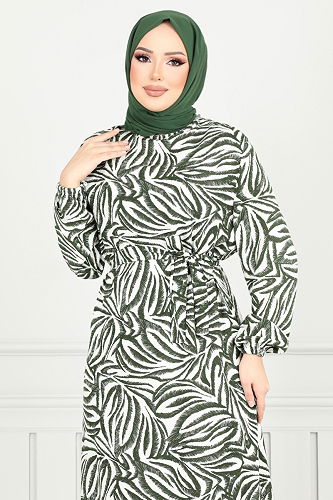 moda selvim Dress 836OZR1047-M Khaki - Thumbnail