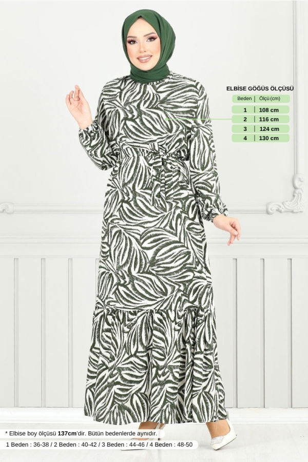 Modaselvim خصم صافٍ20%+20% في سلة التسوق الفستان اخضر عفني 836OZR1047-M