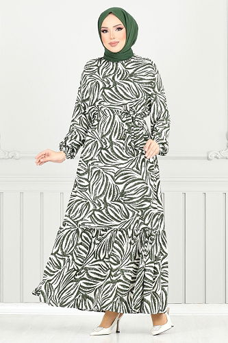 moda selvim الفستان اخضر عفني 836OZR1047-M - Thumbnail