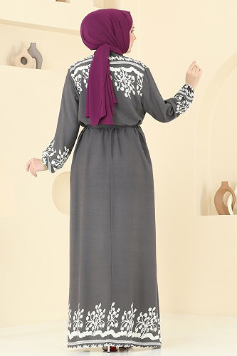 moda selvim الفستان رمادي غامق 837OZN1046 - Thumbnail