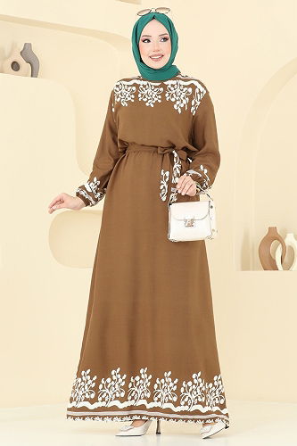 moda selvim Dress 837OZN1046 Tan - Thumbnail