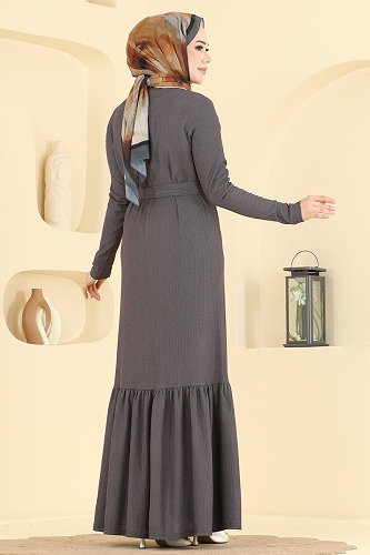 moda selvim الفستان رمادي غامق 838PM271 - Thumbnail