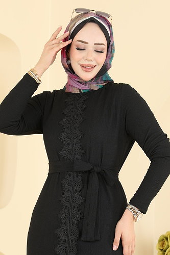 moda selvim الفستان أسود 838PM271 - Thumbnail